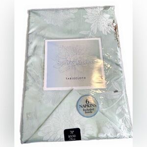 HOMEWEAR Spring Jubilee New Green Damask Tablecloth/ 6 Napkins 70" Round Elegant
